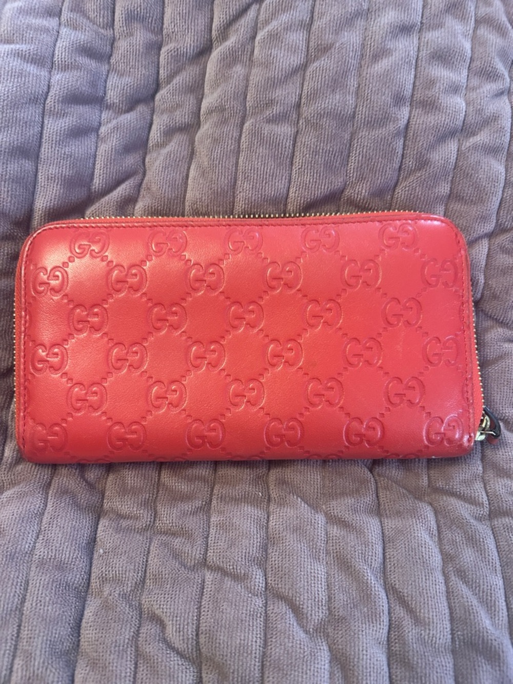 Gucci Coral-Red Embossed GG Zip Wallet